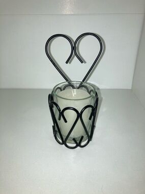 Black Heart Wire Votive Holder with Clear Glass Cup